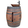 French Oak Wine Half Barrel Vanity Table With Hammered Copper Sink