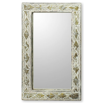 Novica Antique White Wood and Brass Wall Mirror