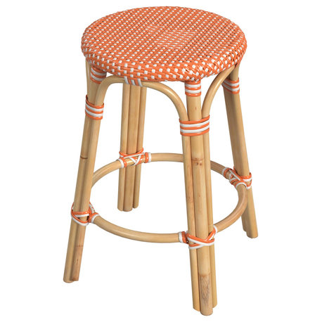 Tobias Rattan Counter Stool, Orange