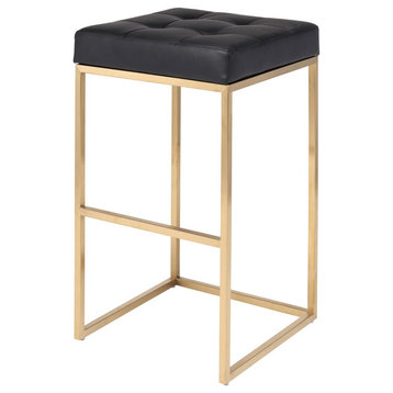 Chi Bar Stool, 29.75", in Brushed Gold Stainless Steel Frame, Black