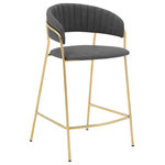 Armen Living - Nara 30" Gray Faux Leather and Metal Counter Height Barstool With Gold Frame - The Armen Living Nara Modern Faux Leather and Metal Bar Stool is simplicity and refinement placed into one item. The faux leather upholstery is flawlessly wrapped around the rounded seatback, while the upholstery on the seat covers the incredibly soft foam-padded cushion. The 4 leg metal frame of the Nara is built with durability and sturdiness in mind, giving you years of enjoyment. The incorporated square footrest is an extra feature added to give you maximum comfort. The legs are tipped with rubber caps to prevent scratching or sliding on floors and help keep you home in pristine condition. The versatile look of the Nara allows it to blend into any room in your home. The Nara is available in your choice of blue, cream, and gray and frame color of black or gold chrome. This version features a dappled gray faux leather with a glam gold frame, and a standard seat height of 30-inches - perfect for any bar table or a tall kitchen island.