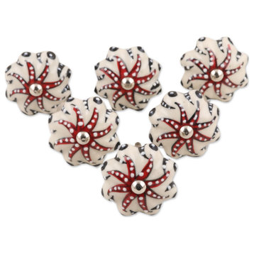 Novica Handmade Star Saga Decorative Ceramic Knobs (Set Of 6)