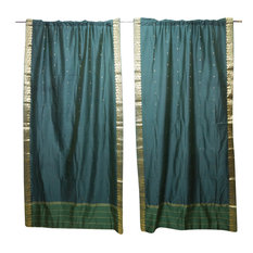 Mogul Interior - Green Rod Pocket Sheer Sari Curtain Panels, Set of 2 84x44 - Curtains