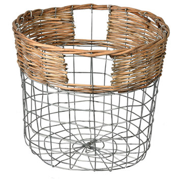 10.5" Round Wire Basket W/ Woven Bamboo