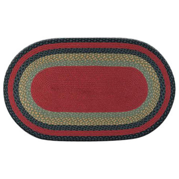 Burgundy, Olive and Charcoal Braided Rug, 27"X45" Oval