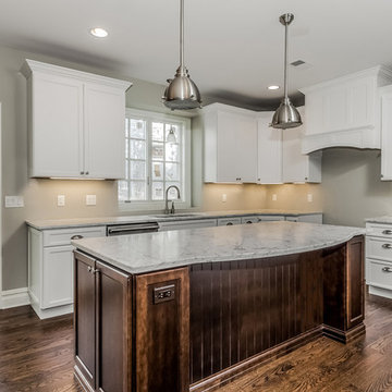Direct Depot | Two-Toned White Kitchen with Medium Stain Island