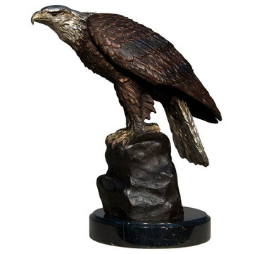 Eagle Perched on a Rock, with Marble Base