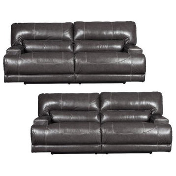 Home Square 2 Piece Upholstered Leather Reclining Sofa Set in Gray
