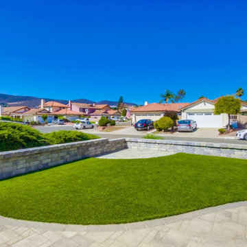 Front yard Remodel with Pavers, Walls, Artificial Grass, Planters & More