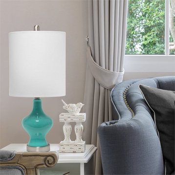 Lalia Home Glass Paseo Table Lamp in Teal with White Shade