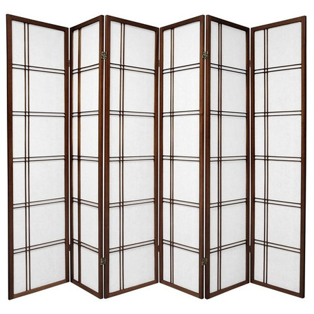 6' Tall Double Cross Shoji Screen, Walnut, 6 Panels