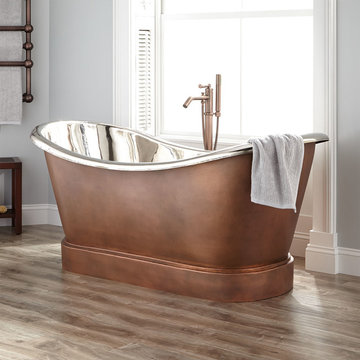 66" LARIMORE COPPER DOUBLE-SLIPPER TUB - NICKEL INTERIOR