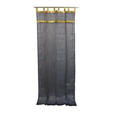 Mogul Interior - 2 Sheer Organza Curtains Drapes Black Golden Sari Border Window, 48x96" - Curtains