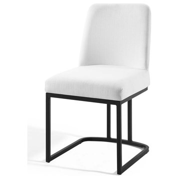 Side Dining Chair, Fabric, Metal, Black White, Modern, Cafe Bistro Restaurant