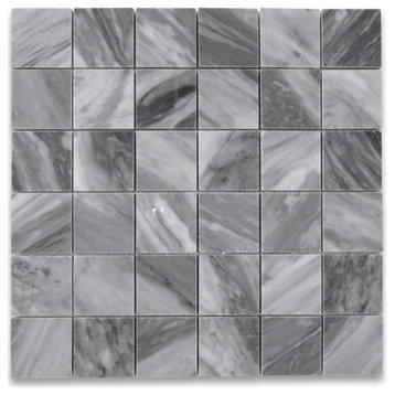 Bardiglio Gray Dark Grey Marble 2x2 Grid Square Mosaic Tile Polished, 1 sheet