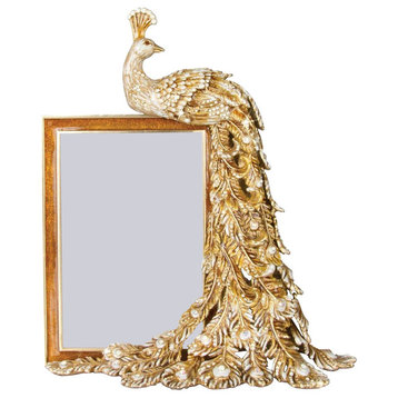 Jay Strongwater Alexi Peacock Feather Frame Golden Finish