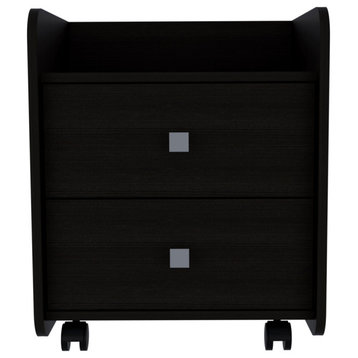 York Nightstand with 2 Drawers and 4 Casters, Black