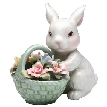 Bunny Holding A Flower Basket Figurine