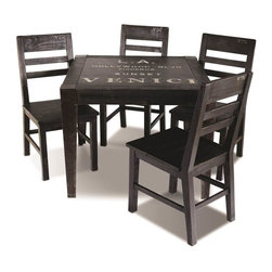 Sunset Trading - 5-Pc Dining Table Set in Distressed Black and White Finish - Dining Sets