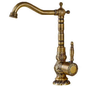 Antique Black/Bronze Brass Bathroom Sink Faucet Single Handle Hot/Cold Water, High Antique Gold