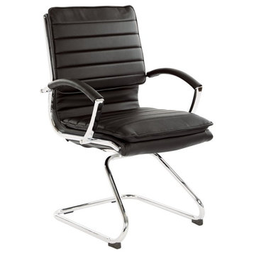 Guest Faux Leather Chair in Black with Chrome Base