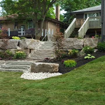 Gardens with steps and armour stone walls