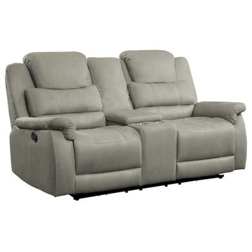 Lexicon Shola Transitional Microfiber Double Glider Reclining Love Seat in Gray