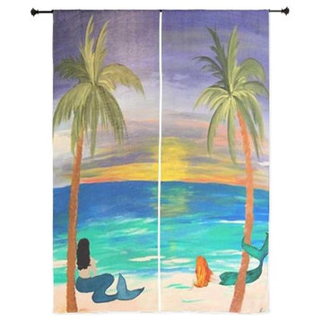 Mermaid Art Sheer Curtains, 30"x84", Coastal Mermaids