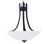 Maxim Lighting International - Taylor 3-Light Pendant, Textured Black - Heavy rectangular tubing support tall scale Satin White glass shades that creates an upscale forged look at a builder price. Available in your choice of Textured Black or Satin Nickel this collection is complete enough to do the entire home.