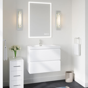 Beacon Bath Vanity, High Gloss White, 30", Single Sink, Wall Mount