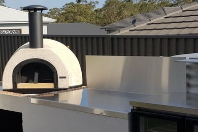 Preassembled Wood Fired Pizza Oven Mounted on Outdoor Kitchen