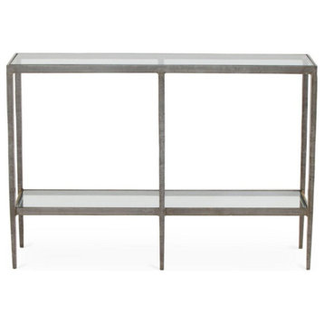 Minimalist Natural Iron Glass Console Table  Shelf Long Open Silver Gold Modern
