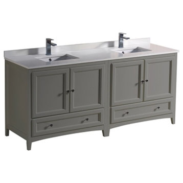 Fresca Oxford 72" Gray Traditional Double Sink Bathroom Cabinets With Top/Sinks