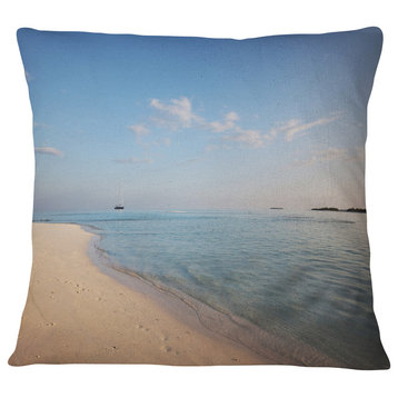 Serene Maldives Beach with Plain Sky Seascape Throw Pillow, 16"x16"