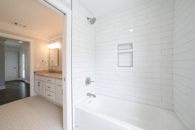 Bathroom with updated subway tile tub