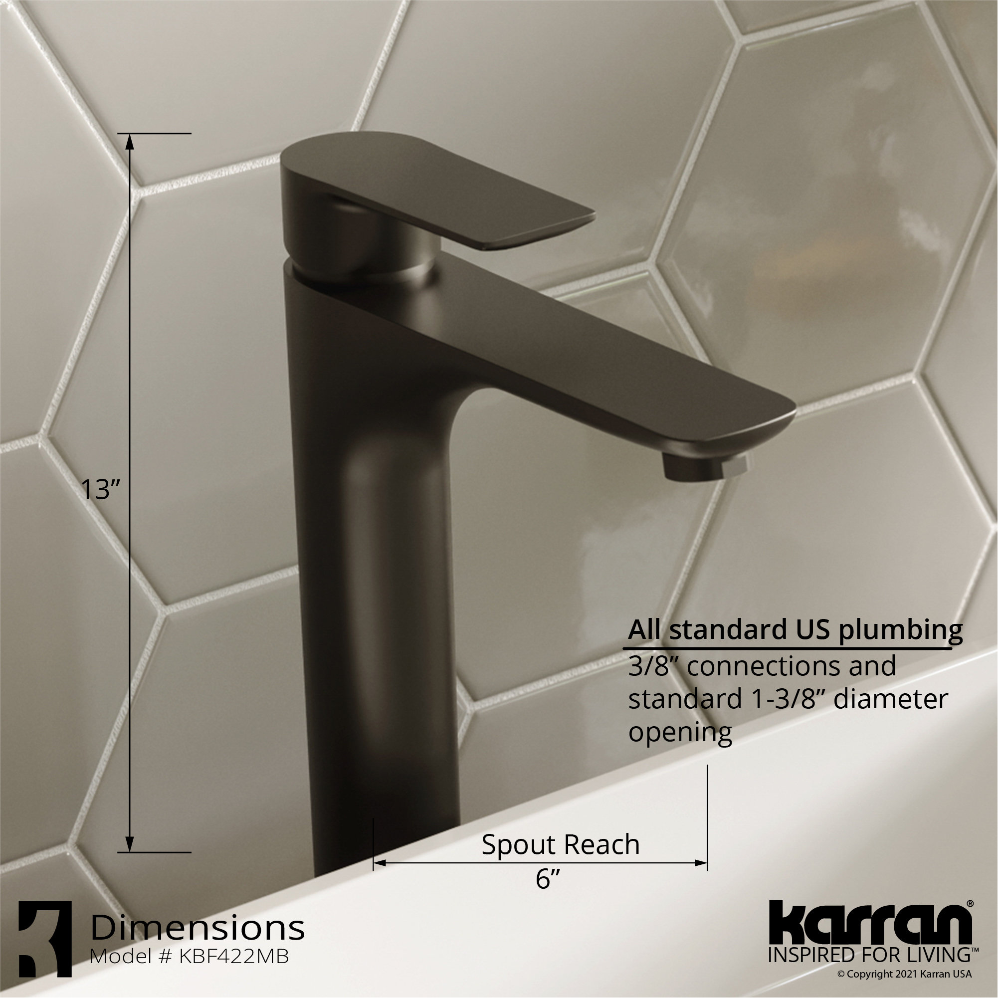 Karran White Acrylic 16" Square Vessel Sink With Faucet Kit, Matte Black
