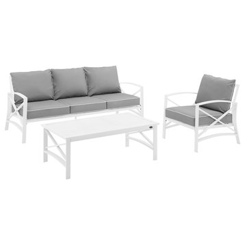 Kaplan 3-Piece Outdoor Sofa Set, Gray/White