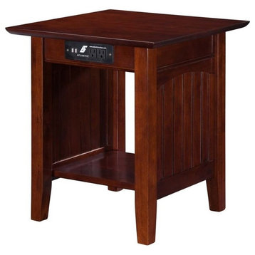 Pemberly Row Modern Wood End Table with USB Charging Ports in Walnut
