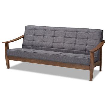 Larsen Mid-Century Modern Gray Fabric Upholstered Walnut Wood Sofa