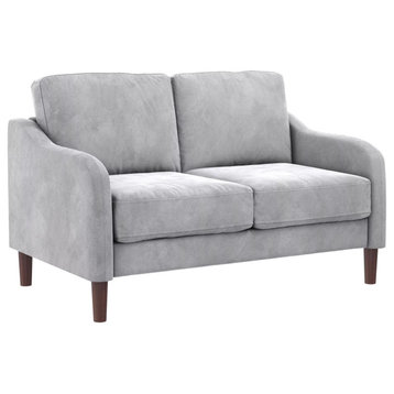 Modern Loveseat, Comfortable Velvet Upholstered Seat With Curved Armrests, Gray