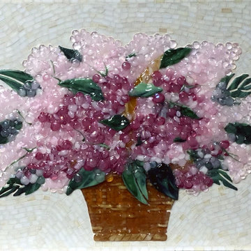 Pink Hydrangeas Kitchen Backsplash