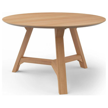 Contemporary Coffee Table, Round Oak Wooden Top With Angled Legs, Natural Finish