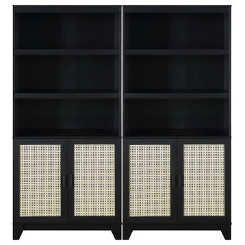Sheridan Modern Cane Bookcase With Adjustable Shelves, Black, Set of 2