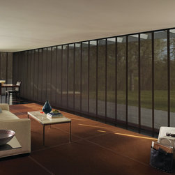 Modern Black Living Room Custom Window Vertical Blinds by Hunter Douglas - Vertical Blinds