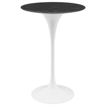 Modway Lippa 28" Round Modern Artificial Marble & Metal Bar Table in Black/White