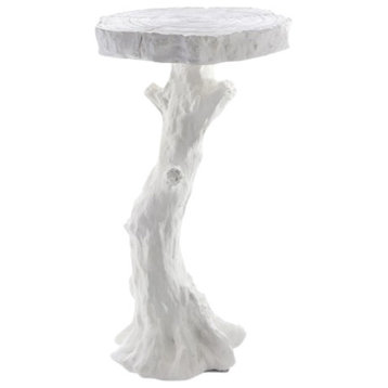 Twisted Tree Root White Accent Table, Branch Faux Bois Rustic Vine Side