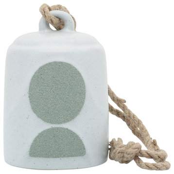 Ceramic 4" Hanging Bell Circles, White/Green