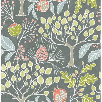 2903-25831 Shiloh Grey Botanical Wallpaper Non Woven Eclectic Style