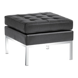 Button Ottoman in Leather | Black - Footstools And Ottomans