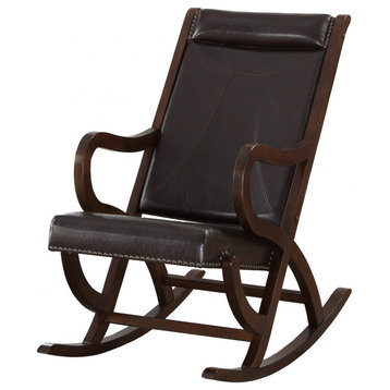 Espresso Brown Faux Leather With Walnut Finish Rocking Chair